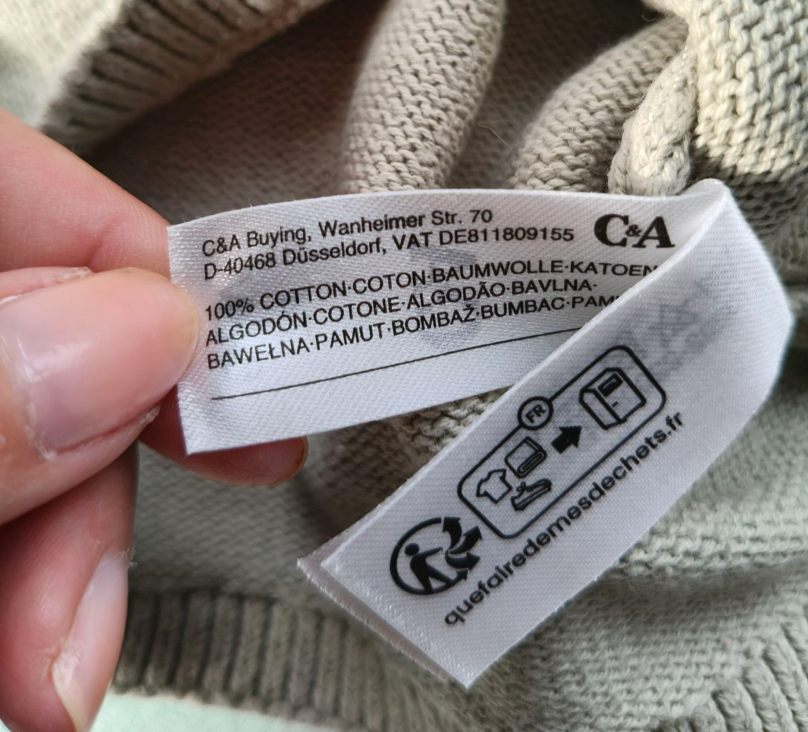 Conjunto de vestido cálido para niña C&A de punto verde caqui de 74 cm con legging blanco – photo 7